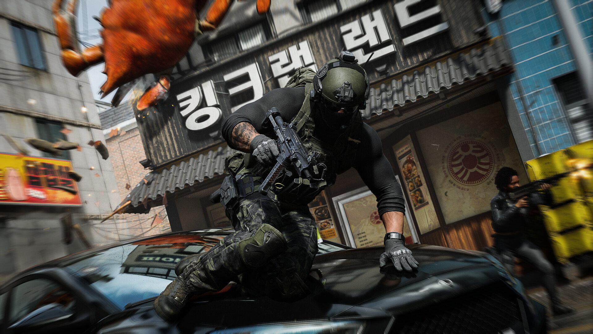 Operator vaulting a car on a Korean street