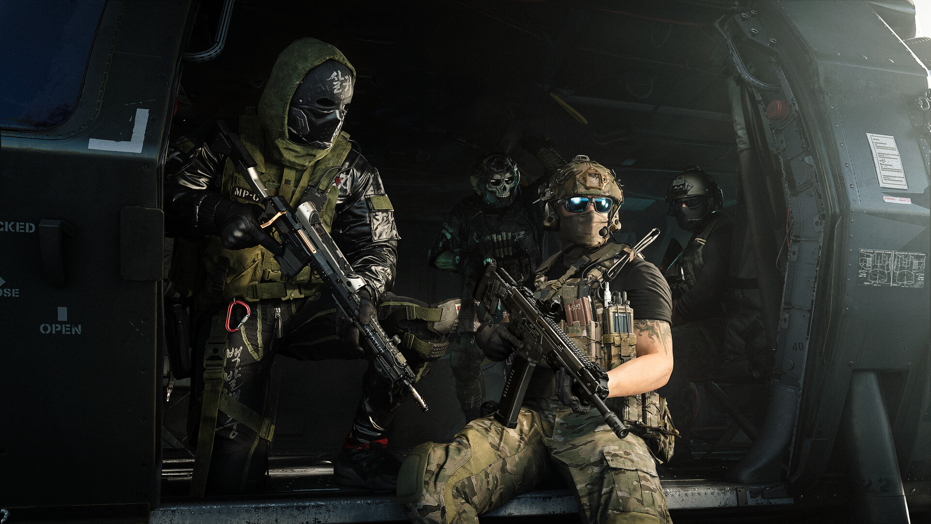 Operators including Ghost in a helicopter